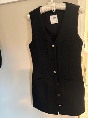 Abercrombie & Fitch Black Tweed Sleeveless Button-Front Mini Dress